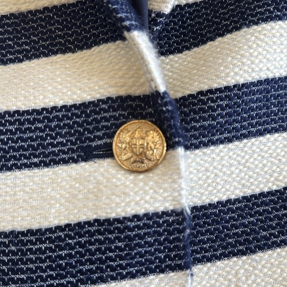 Cremieux Blazer. Women’s size 12. Cream and navy blue stripes w/ gold buttons. - Picture 3 of 10